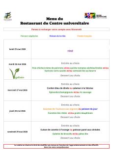 Menu du 26 au 29 mai 