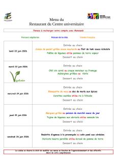 Menu du 22 au 26 juin 2026