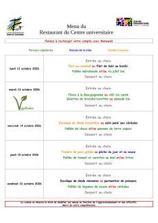 Menu du 12 au 16 octobre 2026